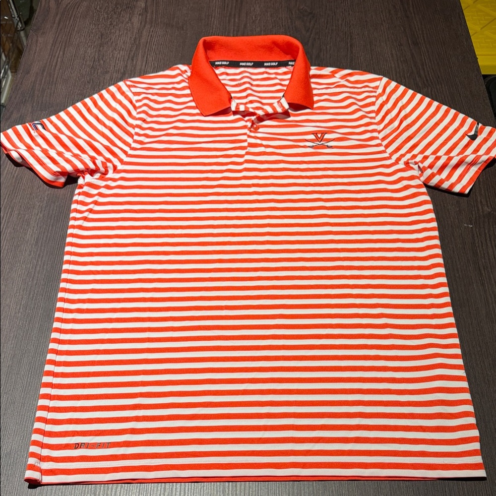 Nike Orange and White (UVA) Striped Polo Shirt Size Small